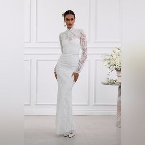 Elegant White Lace High-Neck Dress